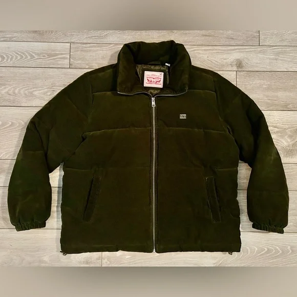 Levi's Women’s Olive Green Corduroy Puffer Quilted Jacket-Insulated -Full Zip-XL - Picture 1 of 8